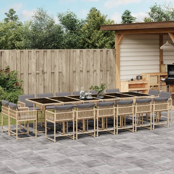 vidaXL 17-tlg. Garten-Essgruppe mit Kissen Beigemischung Poly Rattan