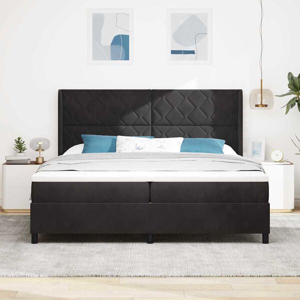 vidaXL Boxspringbett mit Matratze mit LED Schwarz 200 x 200 cm Samt