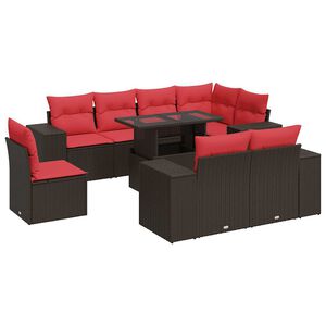 vidaXL 9-tlg. Garten-Sofagarnitur mit Kissen Braun Poly Rattan Akazie