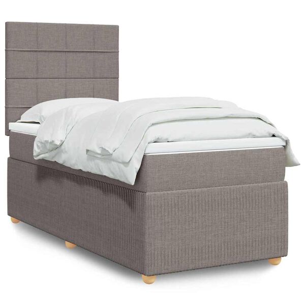 vidaXL Boxspringbett mit Matratze Taupe 90x200 cm Stoff
