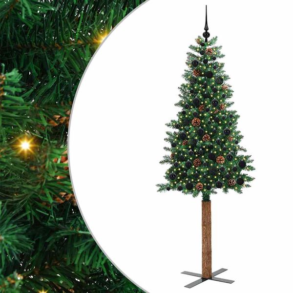 vidaXL Schlanker Weihnachtsbaum mit 300 LEDs mit St&auml;nder Gr&uuml;n 210 cm