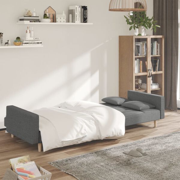 vidaXL Schlafsofa 2-Sitzer mit 2 Kissen Hellgrau Stoff