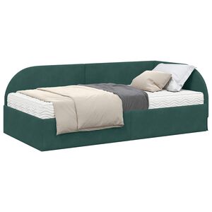 vidaXL Eckbettgestell mit Matratze 2 stk. Dunkelgr&uuml;n 80 x 200 cm Samt