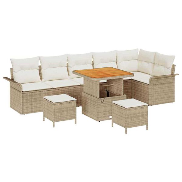 vidaXL Garten-Sofa-Set mit Kissen mit Speicher 9 pcs Beige und Creme