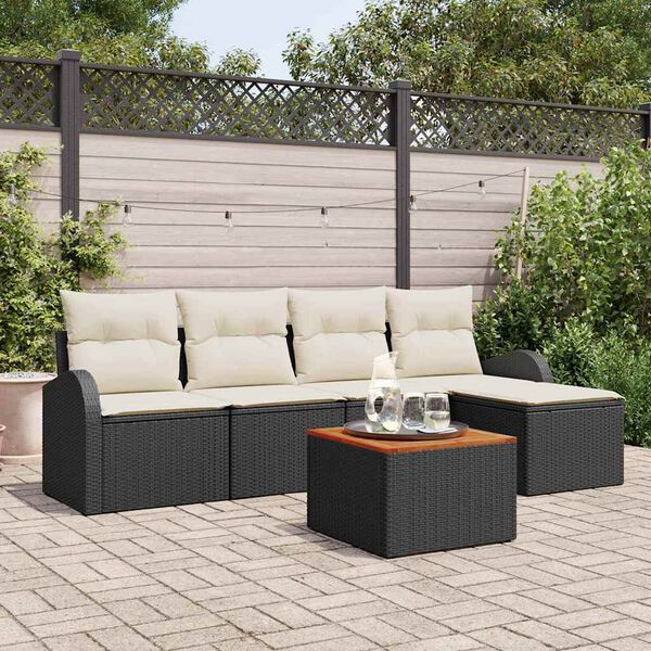 vidaXL Gartensofa-set mit Kissen 6 pcs Schwarz Poly-Rattan