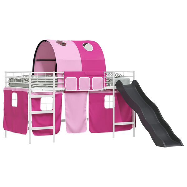 vidaXL Kinder-Etagenbett Wei&szlig; und Rosa 100 x 200 cm Metall