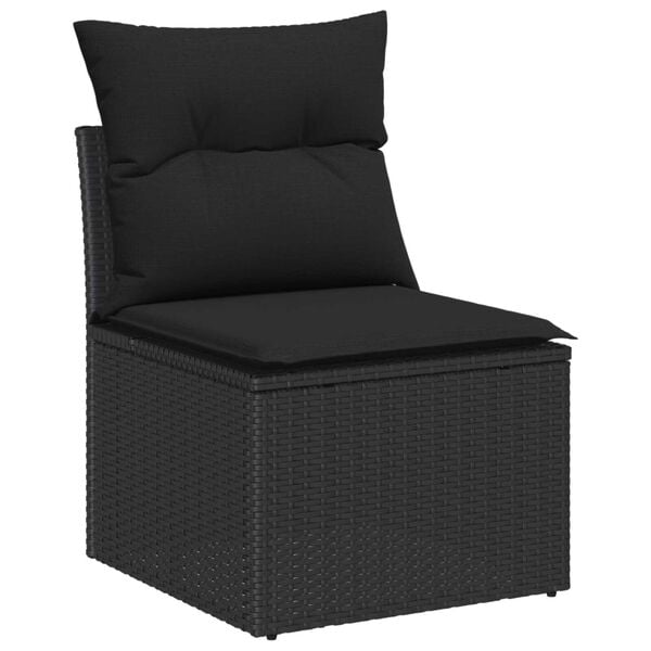 vidaXL Garten-Sofa-Set mit Kissen mit Speicher 7 pcs Schwarz