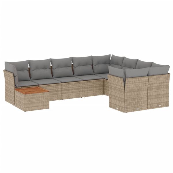 vidaXL 10-tlg. Garten-Sofagarnitur mit Kissen Beige Poly Rattan