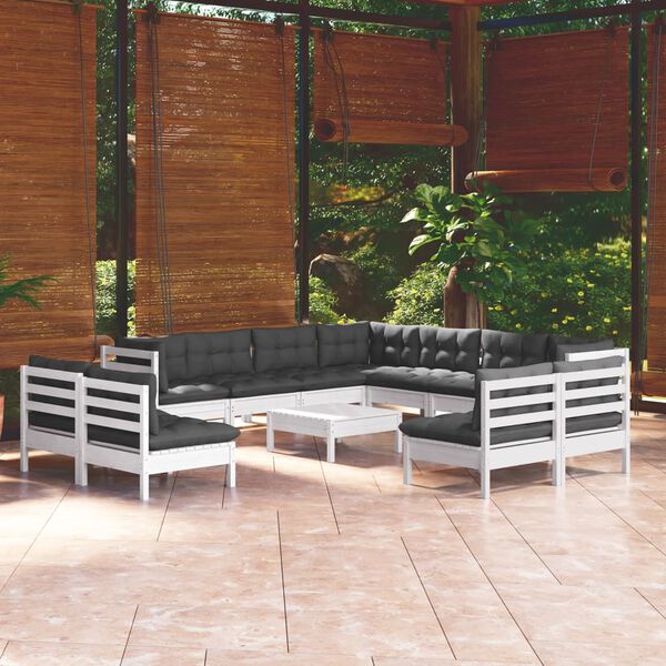 vidaXL 12-tlg. Garten-Lounge-Set mit Kissen Weiß Massivholz Kiefer