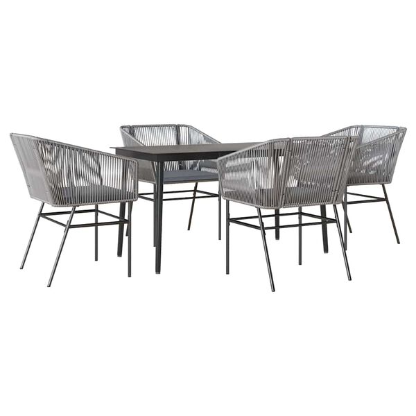vidaXL 5-tlg. Garten-Essgruppe mit Kissen Grau Poly Rattan Glas