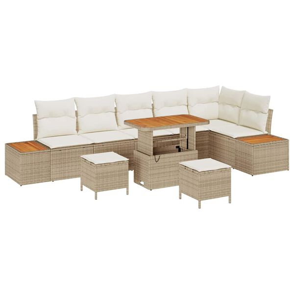 vidaXL Gartensofa-set mit Kissen mit Speicher 9 pcs Beige Poly Rattan