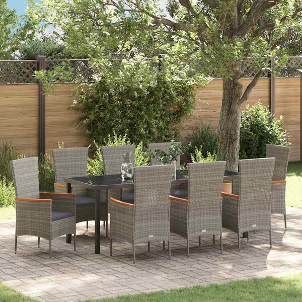 vidaXL Garten Essgruppe 9 pcs Grau Pulverbeschichteter Stahl