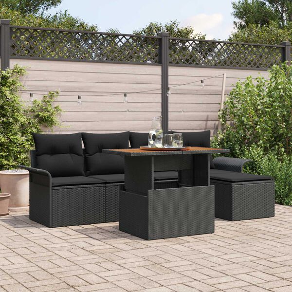 vidaXL Garten-Sofa-Set mit Speicher 6 pcs Schwarz Poly Rattan
