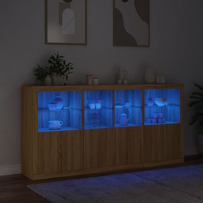 vidaXL Sideboard mit LED-Leuchten Sonoma-Eiche 202x37x100 cm