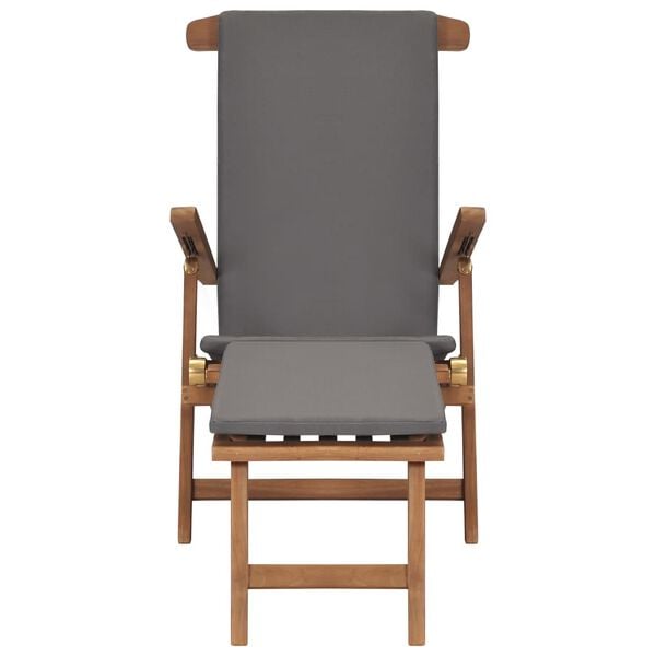 vidaXL Liegestuhl mit Auflage Dunkelgrau Massivholz Teak