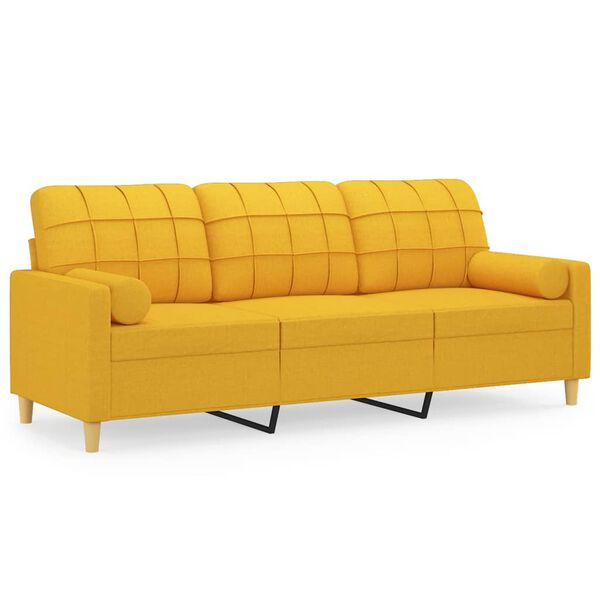 vidaXL 3-Sitzer-Sofa mit Kissen Hellgelb 180 cm Stoff