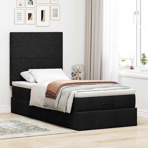 vidaXL Ottoman-Bett mit Matratze Schwarz 100x200 cm Stoff