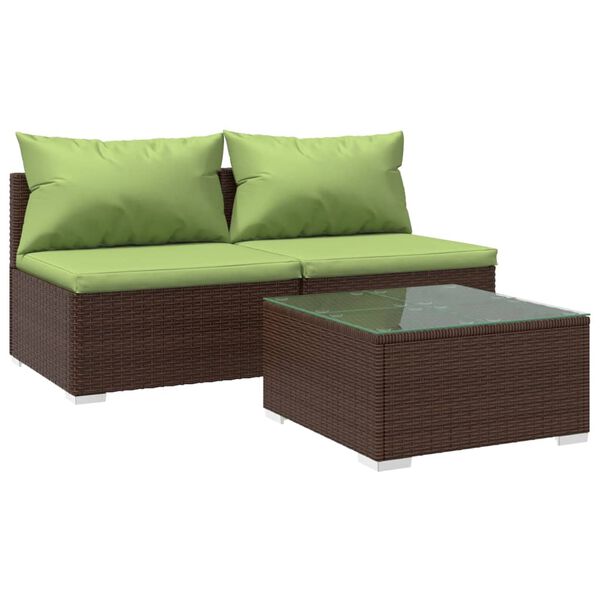 vidaXL 3-tlg. Garten-Lounge-Set mit Kissen Poly Rattan Braun
