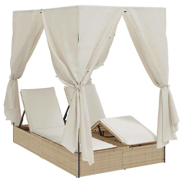 vidaXL Doppelte Sonnenliege Beige 205 x 129 x 200 cm Poly-Rattan