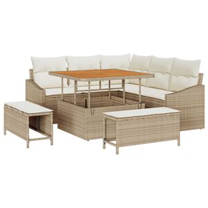 vidaXL Gartensofa-set mit Kissen mit Speicher 8 pcs Beige Poly Rattan