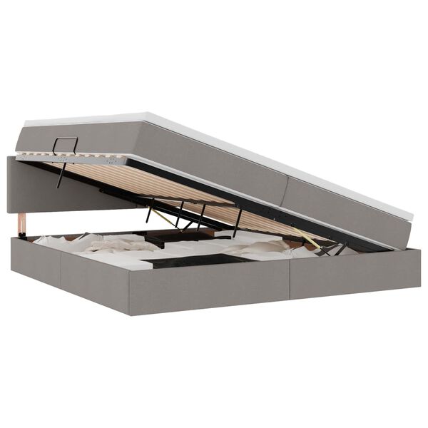 vidaXL Bett mit Stauraum und LED mit Matratze Taupe 200 x 200 cm Stoff