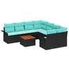 vidaXL Gartensofa-set 9 pcs Schwarz und T&uuml;rkis Poly-Rattan