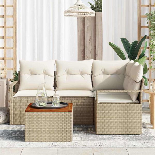 vidaXL Gartensofa-set mit Speicher 5 pcs Beige und Creme Poly-Rattan