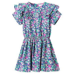 Kinderkleid mit R&uuml;schen&auml;rmeln Kobaltblau 92