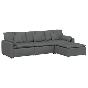 vidaXL Modulares Sofa mit Fu&szlig;hocker und Kissen Dunkelgrau