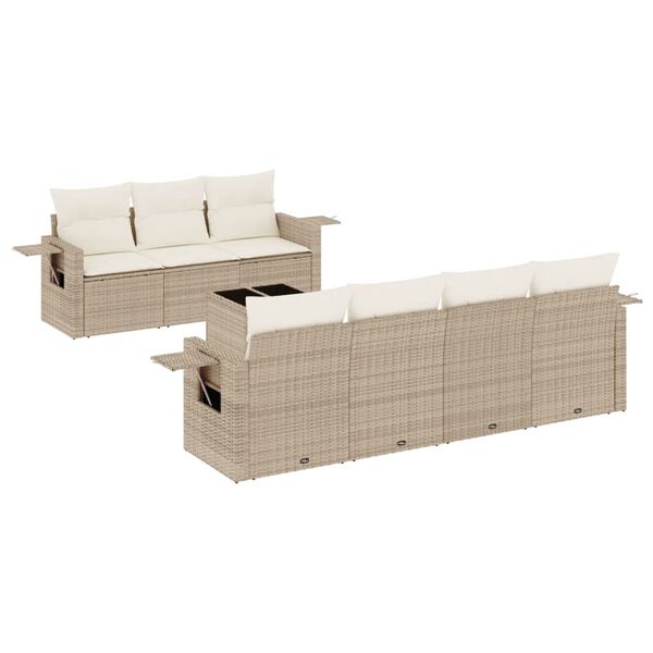 vidaXL 8-tlg. Garten-Sofagarnitur mit Kissen Beige Poly Rattan