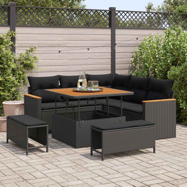 vidaXL Gartensofa-set mit Kissen 8 pcs Schwarz Poly Rattan