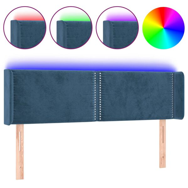 vidaXL LED Kopfteil Dunkelblau 147x16x78/88 cm Samt
