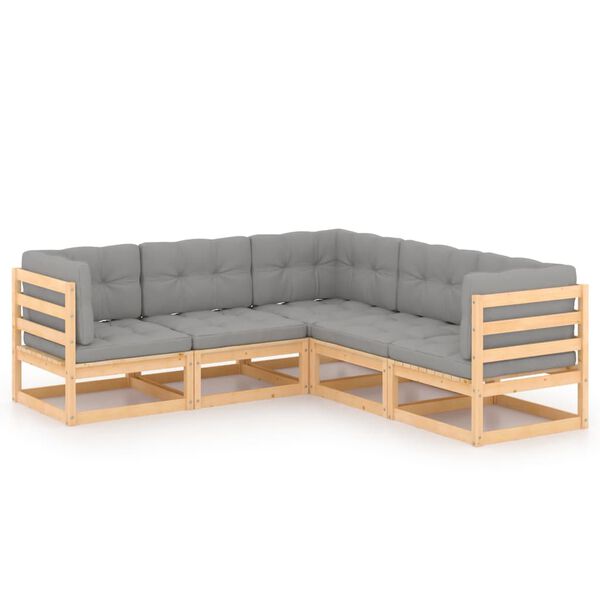 vidaXL 5-tlg. Garten-Lounge-Set mit Kissen Massivholz Kiefer