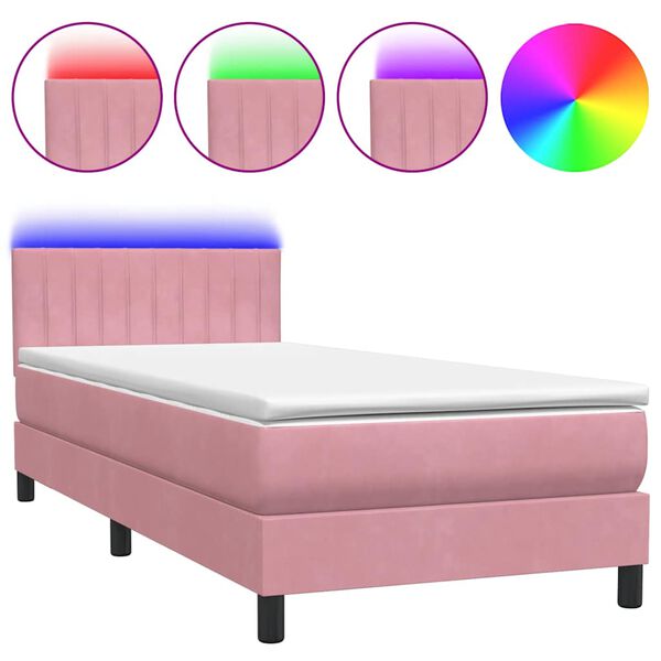 vidaXL Boxspringbett mit Matratze & LED Rosa 80x210 cm Samt