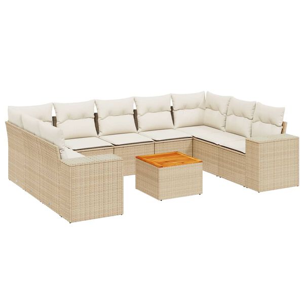 vidaXL 10-tlg. Garten-Sofagarnitur mit Kissen Beige Poly Rattan