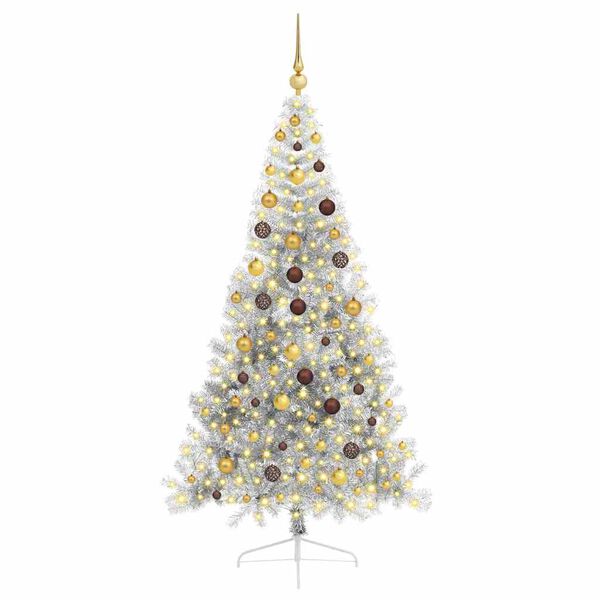 vidaXL K&uuml;nstlicher vorbeleuchteter Weihnachtsbaum Silber 210 cm PET