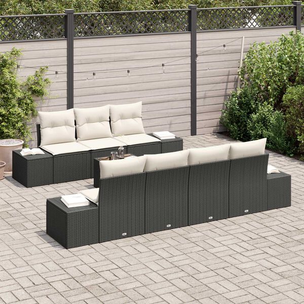 vidaXL Garten-Sofa-Set mit Kissen 8 pcs Schwarz Poly-Rattan