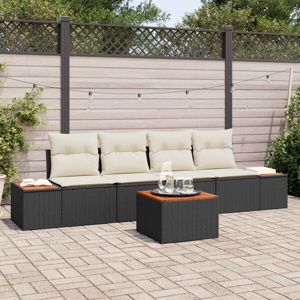 vidaXL Gartensofa-set mit Kissen 5 pcs Schwarz Poly Rattan
