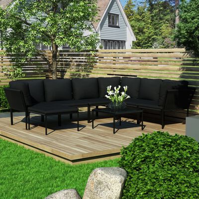 vidaXL 8-tlg. Garten-Lounge-Set mit Auflagen Schwarz PVC