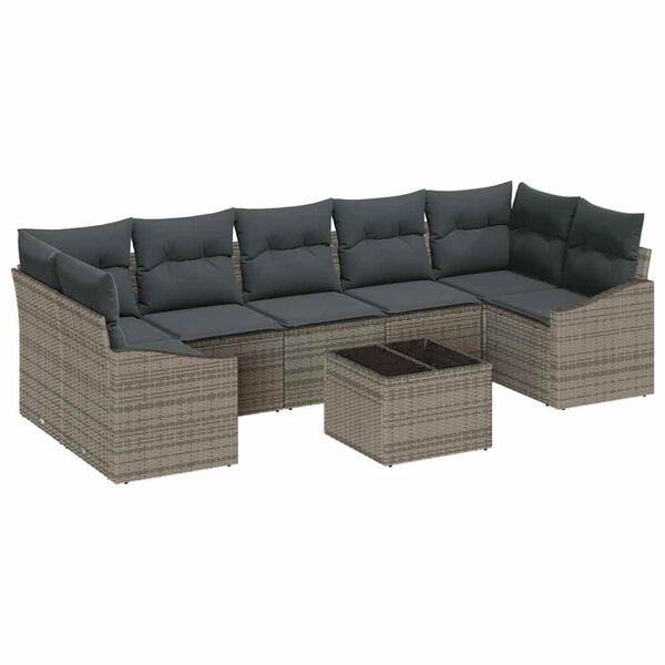 vidaXL Sofa Set mit Kissen mit Speicher 8 pcs Grau Poly-Rattan