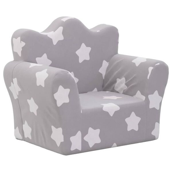 vidaXL Kindersofa Hellgrau mit Sternen Weich Pl&uuml;sch