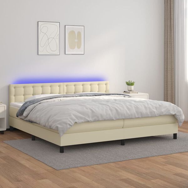 vidaXL Boxspringbett mit Matratze & LED Creme 200x200 cm Kunstleder