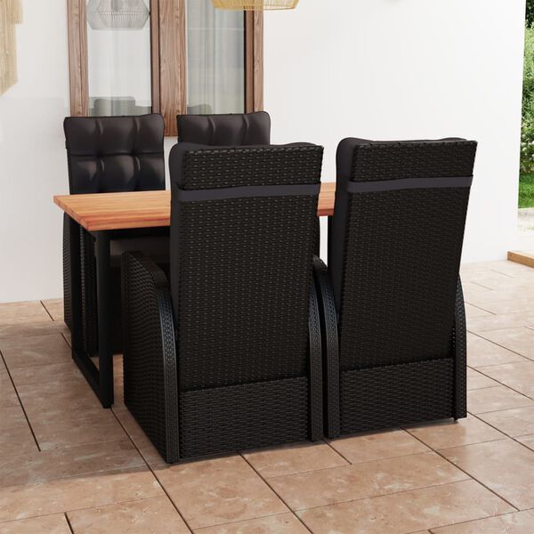 vidaXL 5-tlg. Garten-Essgruppe mit Kissen Poly Rattan Schwarz