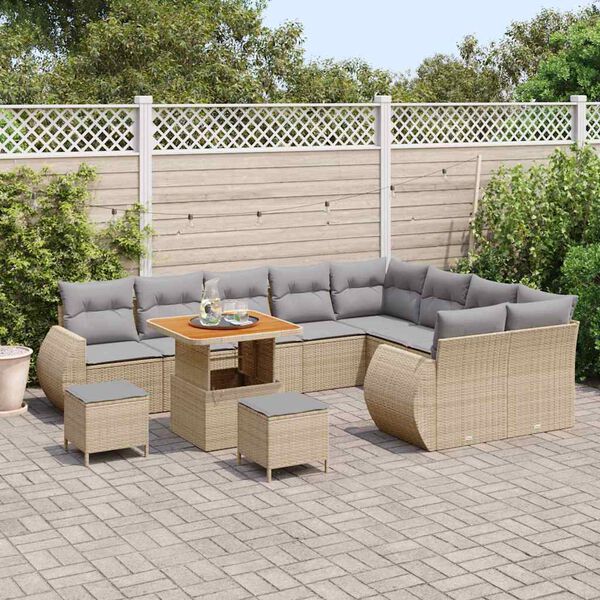 vidaXL Garten-Sofa-Set mit Kissen 12 pcs Beige und Hellgrau