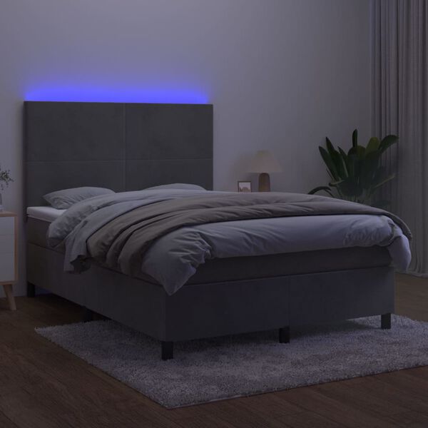 vidaXL Boxspringbett mit Matratze & LED Hellgrau 140x200 cm Samt