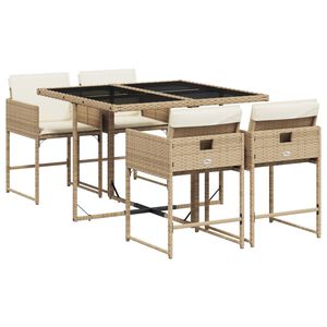 vidaXL 5-tlg. Garten-Essgruppe mit Kissen Beige Poly Rattan