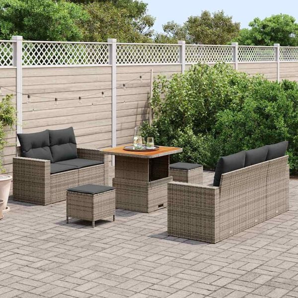 vidaXL Gartensofa-set mit Kissen 8 pcs Grau Poly-Rattan