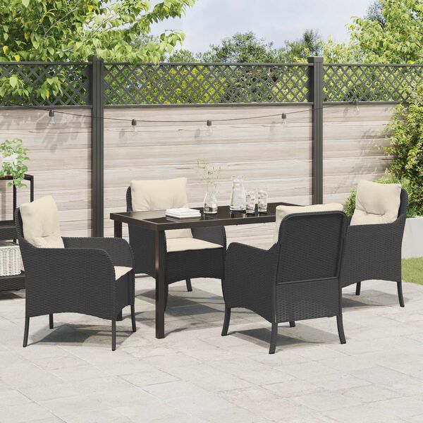 vidaXL Garten Essgruppe mit Kissen 5 pcs Schwarz Poly-Rattan