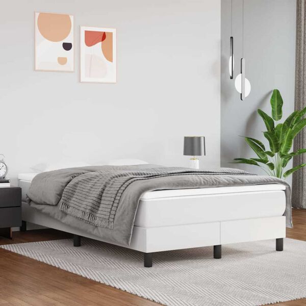 vidaXL Boxspringbett mit Matratze Weiß 120x190 cm Kunstleder