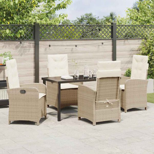vidaXL Garten Essgruppe mit Kissen 5 pcs Beige Poly-Rattan